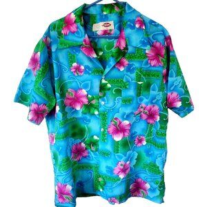 Vintage‎ Pomare Mens Hawaiian Shirt Size 2XL Bright Floral Vacation Aloha Luau
